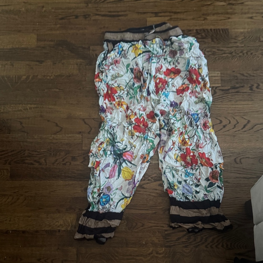Designer inspired Floral Patterned Pants with Ruffle Hem